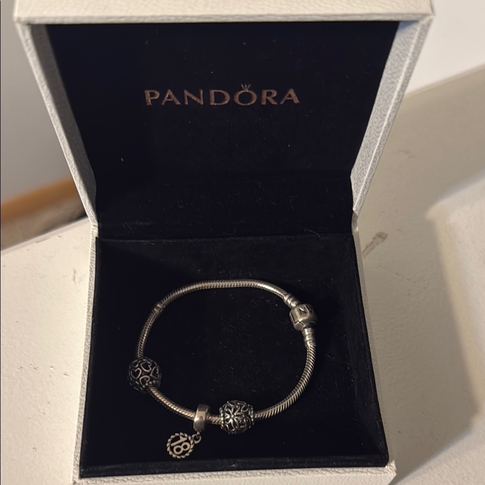 Pandora Silver Bangle Bracelet with Charms